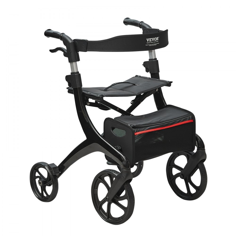 VEVOR Faltbarer Rollator für Senioren Leichtgewichtsrollator aus Aluminium mit Sitz und verstellbarem Griff 4-Rad-Mobilitätsgeher für den Außenbereich mit Aufbewahrungstasche Tragkraft 136 kg Schwarz