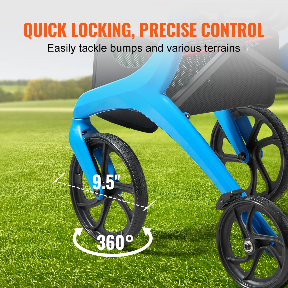 VEVOR Faltbarer Rollator für Senioren, Leichtgewichtsrollator aus Aluminium mit Sitz und verstellbarem Griff, 4-Rad-Mobilitätsgeher für den Außenbereich mit Aufbewahrungstasche, Tragkraft 136 kg, Blau