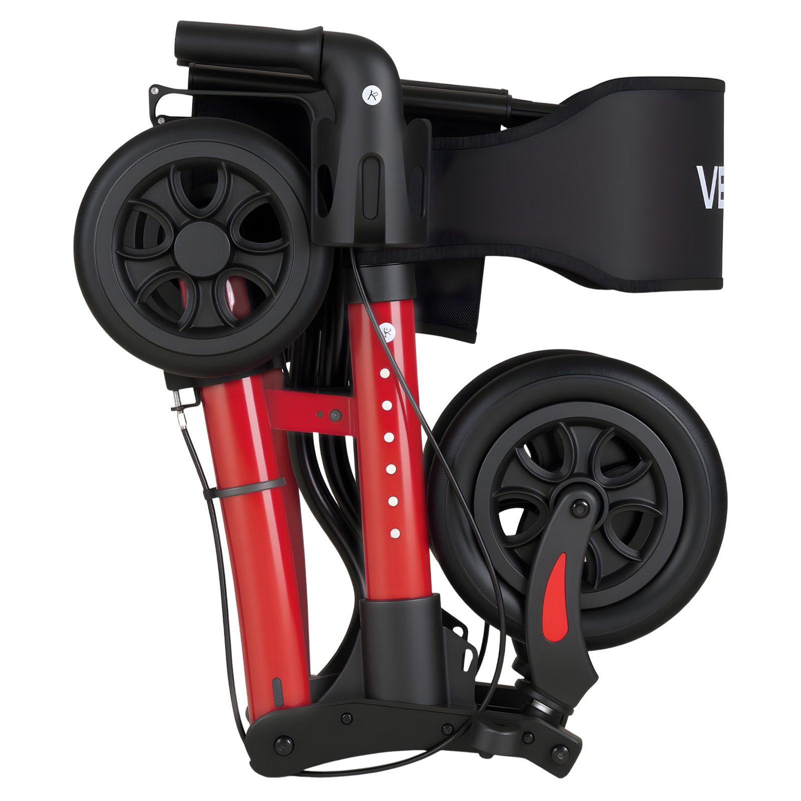 VEVOR Rollator 3-Fach Faltbar mit Sitz, Leichter Gehwagen mit 4 Reifen, Gehhilfe bis 136 kg mit Rückenlehne Tasche Gehstockhalter, Höheverstellbare Laufhilfe mit Feststellfunktion für Senioren, Rot