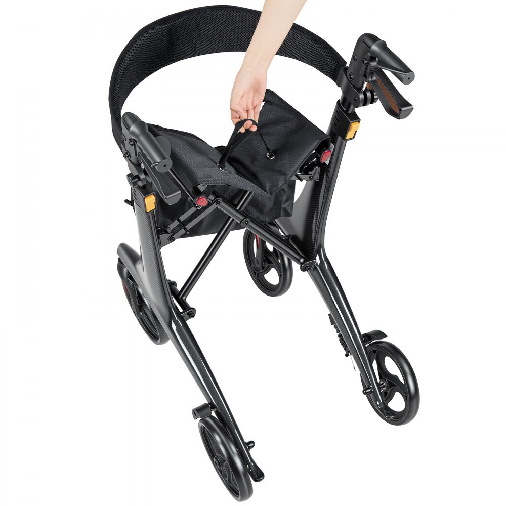VEVOR Rollator Walker with Seat for Seniors, Foldable Lightweight Rolling Walker, Carbon Fiber Mobility Walking Aid with 8" Solid PVC Wheels and Adjustable Handle - Supports up to 136kg