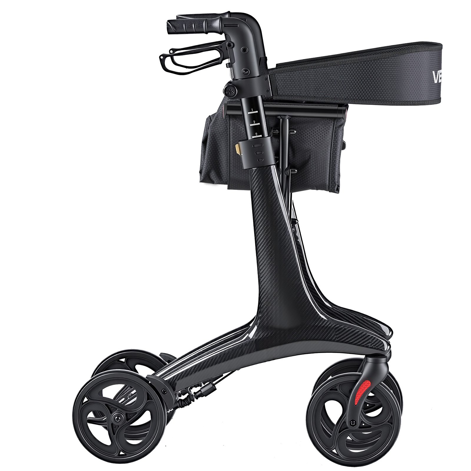 VEVOR Rollator Walker with Seat for Seniors, Foldable Lightweight Rolling Walker, Carbon Fiber Mobility Walking Aid with 8" Solid PVC Wheels and Adjustable Handle - Supports up to 136kg
