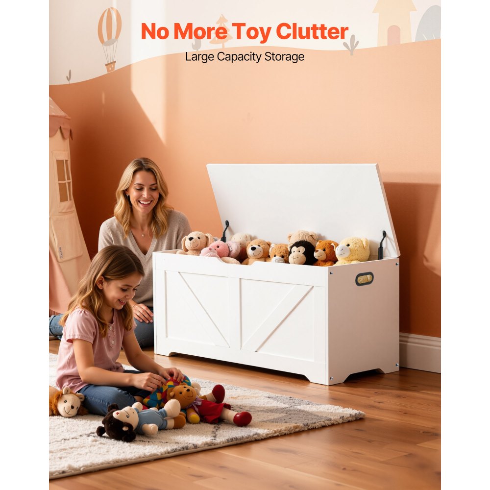 VEVOR Kindersitzbank mit Stauraum Holzspielzeugkiste, Aufbewahrungsbank mit Sicherheitsscharnier, Aufbewahrungstruhe für Spielzimmer Wohnzimmer Eingangsbereich 990 x 395 x 480 mm Spielzeugtruhe weiß