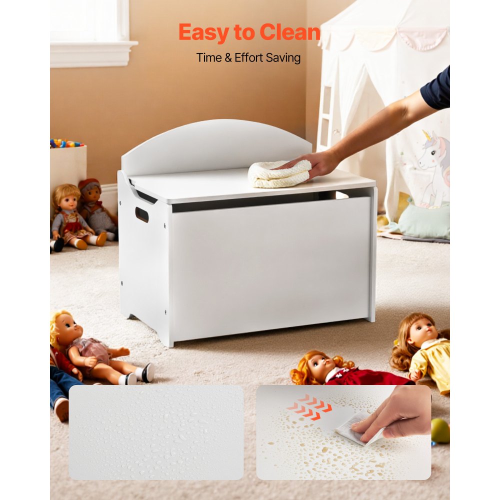 VEVOR Kindersitzbank mit Stauraum Holzspielzeugkiste, Aufbewahrungsbank mit Rückenlehne & Sicherheitsscharnier, Aufbewahrungstruhe für Spielzimmer Wohnzimmer Eingangsbereich 597 x 368 x 545 mm weiß