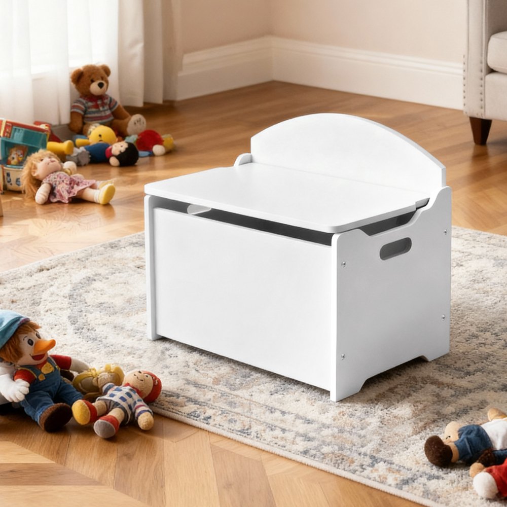 VEVOR Kindersitzbank mit Stauraum Holzspielzeugkiste, Aufbewahrungsbank mit Rückenlehne & Sicherheitsscharnier, Aufbewahrungstruhe für Spielzimmer Wohnzimmer Eingangsbereich 597 x 368 x 545 mm weiß