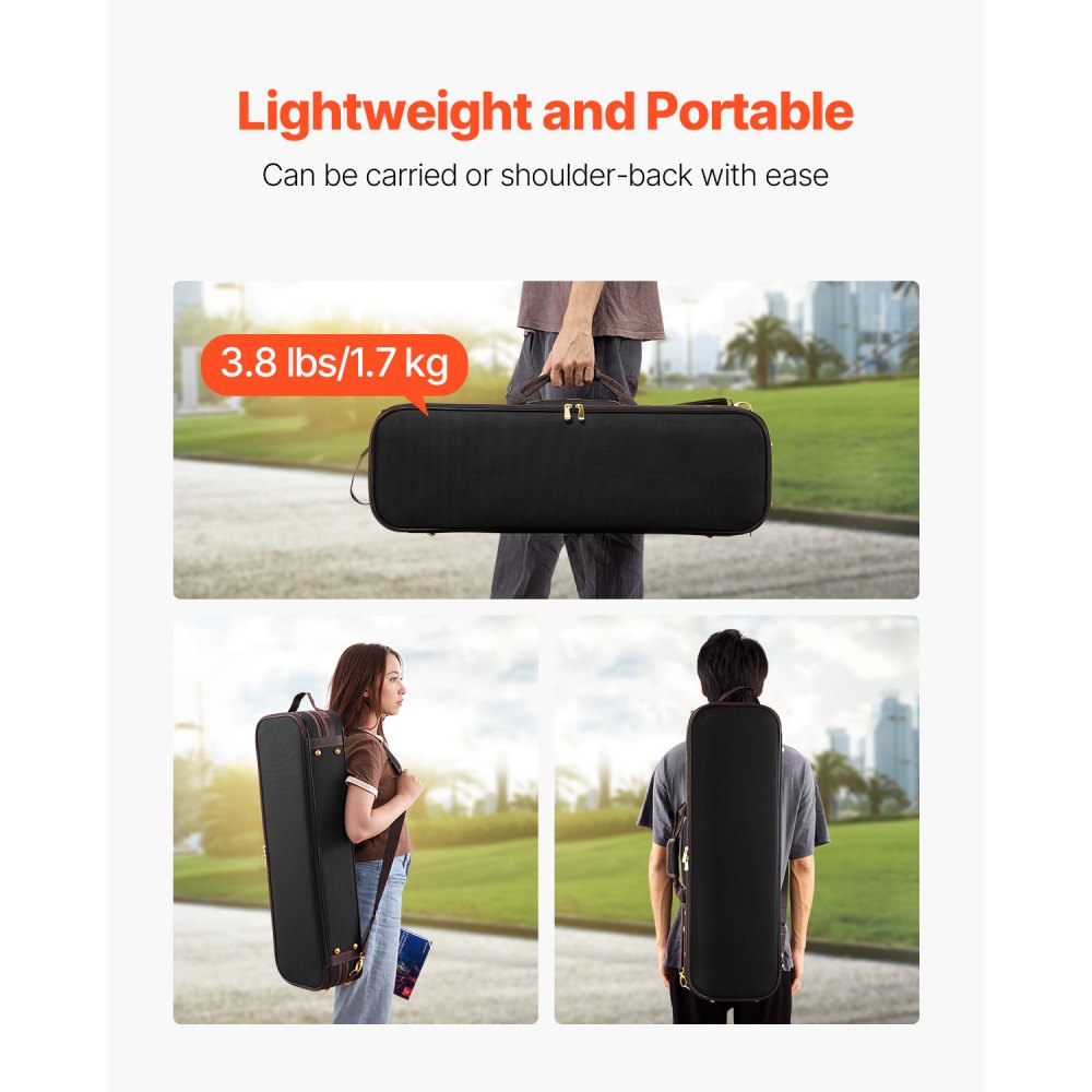 VEVOR 4/4 Full-Size Violin Case with Built-in Hygrometer, Travel Case, Soft-Lined, Shoulder Straps, Scratch-Resistant, Professional Oblong Shape, for Violin, Black