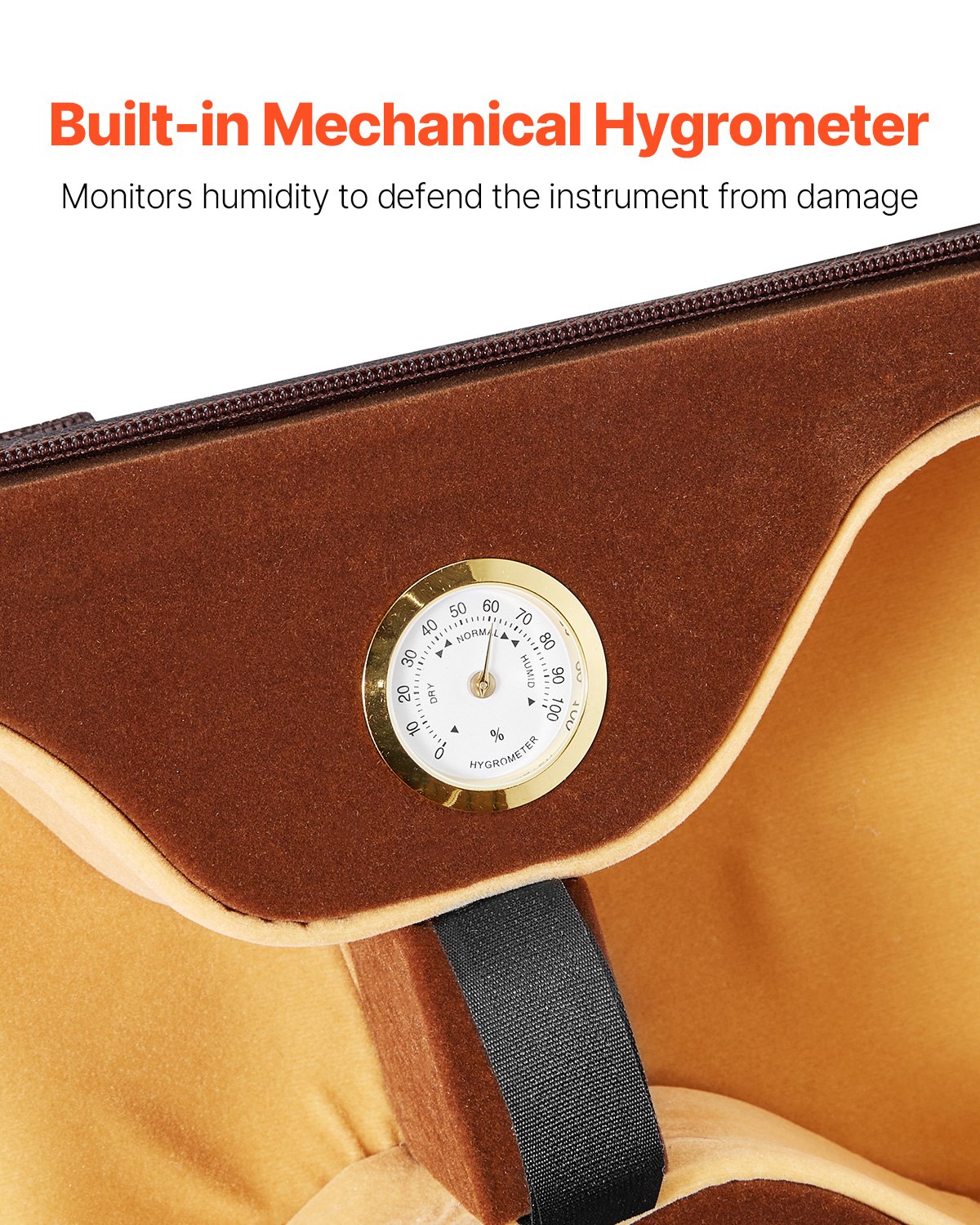 VEVOR 4/4 Violinenkoffer in voller Größe, eingebautes Hygrometer, Geigenkoffer, Reisetragetasche, mit Weichfutter, Schultergurten, kratzfest, professionelle längliche Form, für Violine, schwarz