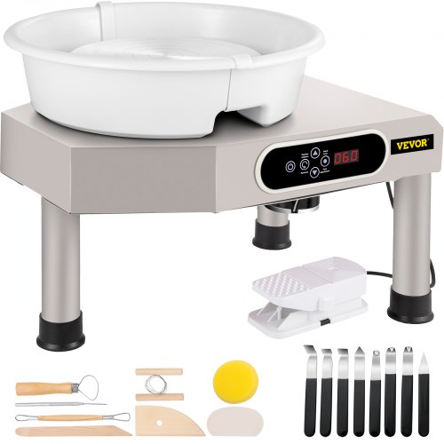 VEVOR Töpferscheibe 25 cm Spielergröße 350 W, 0-300 U/min Keramikform DIY Werkzeuge, Mini Elektrische Töpfermaschine aus Stahl, Aluminiumlegierung und ABS, Keramik Ton Kunsthandwerke 12 kg, Grau