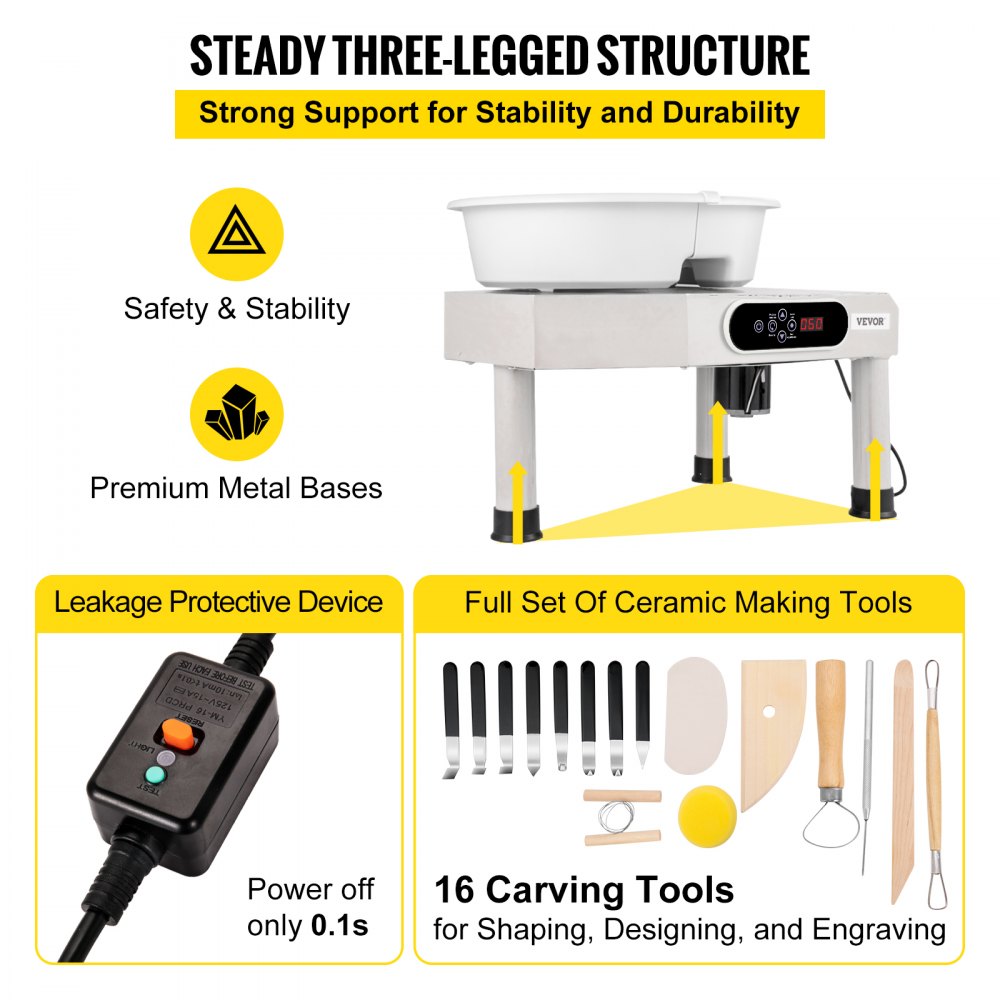 VEVOR Töpferscheibe 25 cm Spielergröße 350 W, 0-300 U/min Keramikform DIY Werkzeuge, Mini Elektrische Töpfermaschine aus Stahl, Aluminiumlegierung und ABS, Keramik Ton Kunsthandwerke 12 kg, Grau