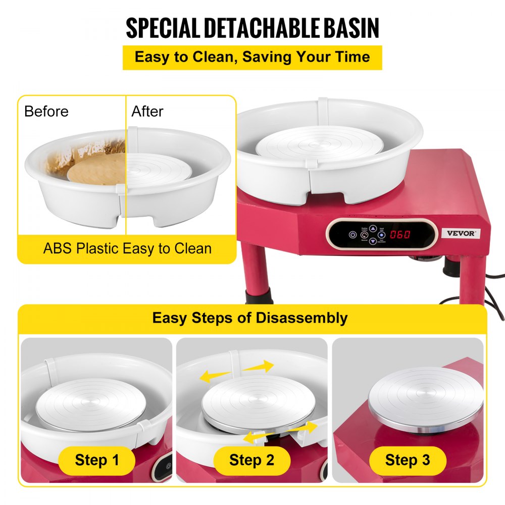 VEVOR Elektrische Töpferscheibe 25 CM Plattenspielergröße 350 W, 0 - 300 U / MIN Keramikformwerkzeug, Mini DIY Töpfermaschine aus Stahl, Aluminiumlegierung und ABS, Keramik Ton Kunsthandwerk 12 KG