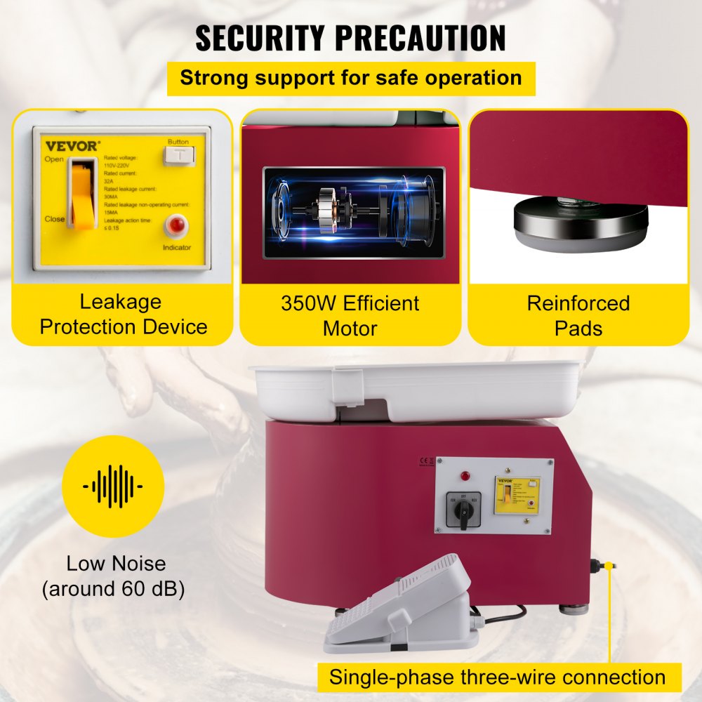 VEVOR Töpferscheibe 350 W Keramik Rad Maschine, Elektrische Töpferscheibe Maschine 220 V, Max. 300 U / min, Fußpedal, Drehrichtung einstellbar Rosa, 60 dB Geräuscharm, Töpferei Kunstwerk DIY