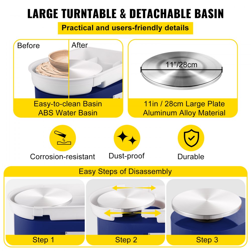 VEVOR Pottery Wheel 350W, Ceramic Wheel Machine 220V, Electric Pottery Wheel 28cm Turntable, Foot Pedal Control, 60dB, Turntable for Pottery Artwork DIY Crafts 300 RPM, Blue, 13.3kg