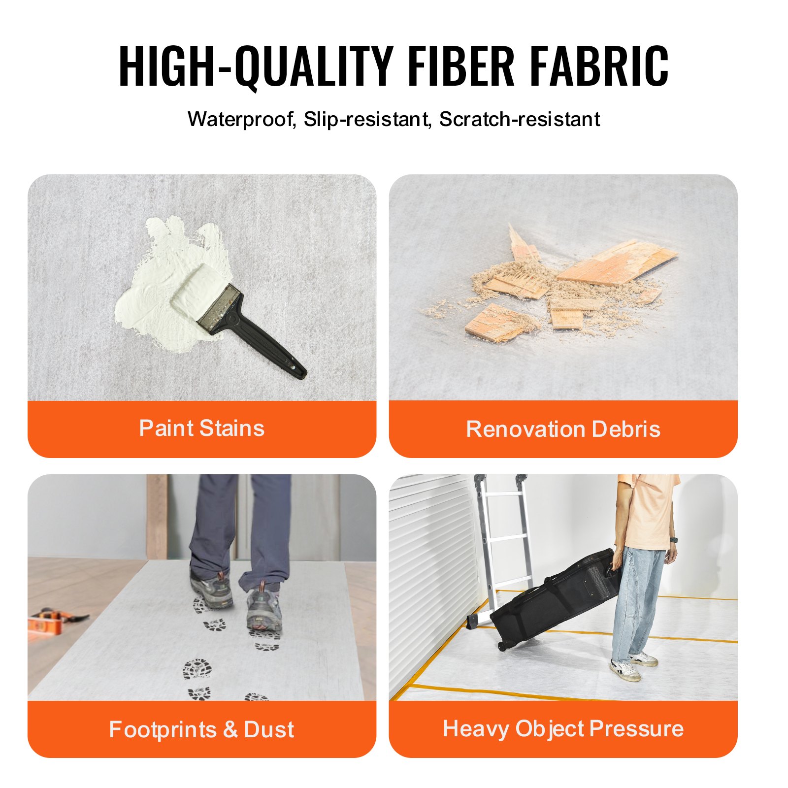 VEVOR Carpet Protection Film, 39 inches x 100 feet, Floor and Surface Protection, Easy to Cut, Easy to Install, Fiber Fabric Car Mat Protection Film Roll for Construction and Renovation, White