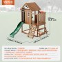 VEVOR Wooden Playhouse, Children's Playhouse, Garden House for Children from 2 Years Old, Garden Play Hut, Cedar Wood Playhouse in Country Style with Slide, Ladder, Climbing Wall, Windows, Outdoor Picnic Table