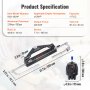 Produktspezifikationsdetails mit Maßangaben für das hydraulische Lenkset von VEVOR.