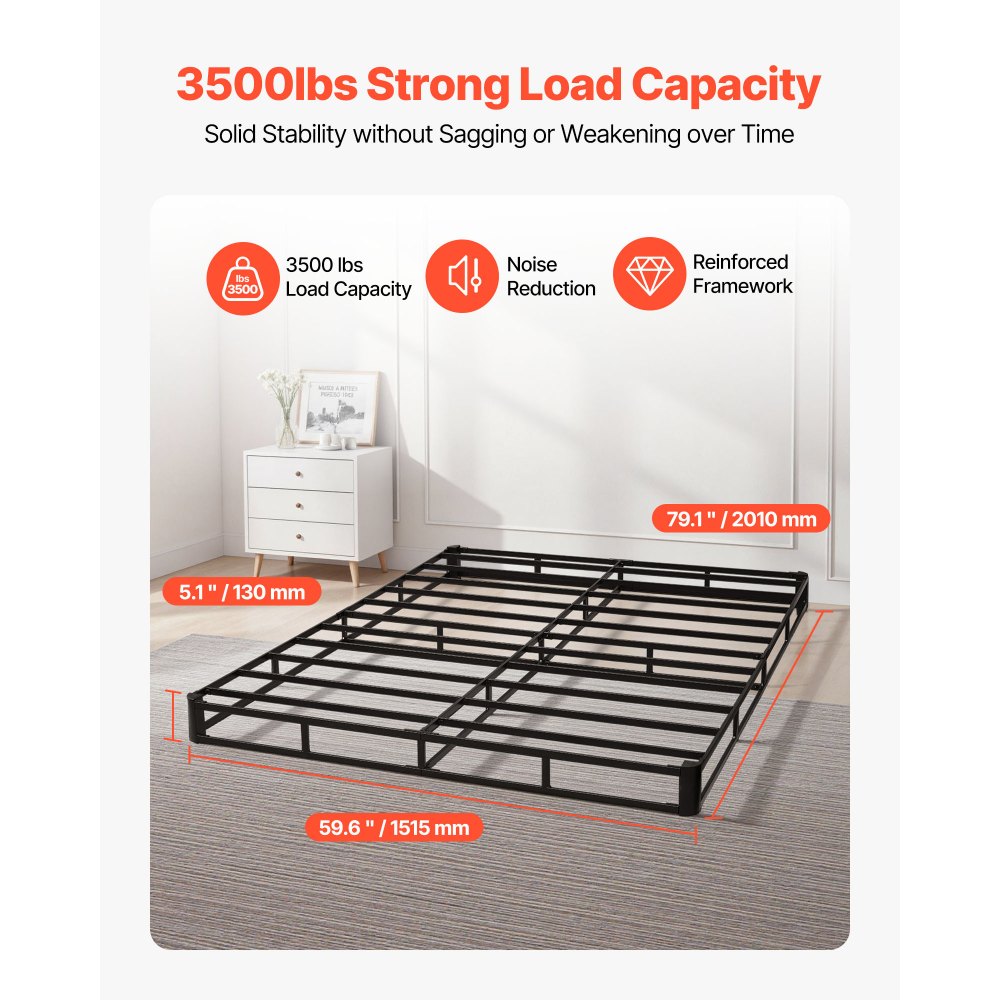 VEVOR Boxspringbettgestell (Queen-Size) mit Waschbarem Stoffbezug, Metallrahmen (2010 x 1515 x 130 mm) für Queensize-Betten, 13 cm Matratzenauflage, Max. Belastbarkeit 1587,57 kg, Matratzenfundament