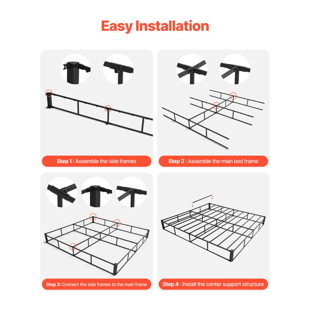 VEVOR Boxspringfedern Queensize-Bettrahmen mit waschbarem Stoffbezug, Metallrahmen für Queensize-Betten, max. Gewichtskapazität von 1587 kg 2010 x 1925 x 230 mm (ohne Matratze)