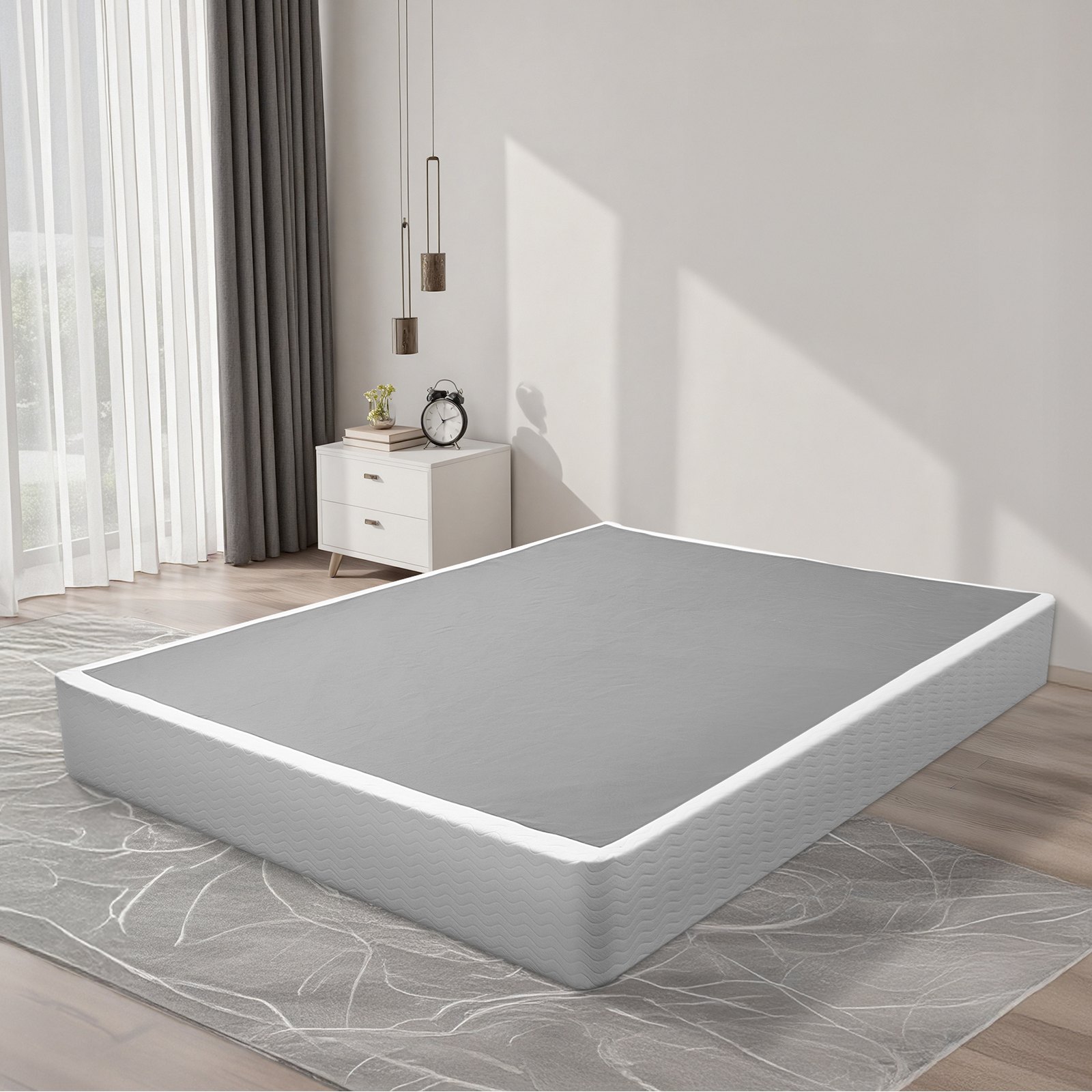 VEVOR Boxspringfedern Queensize-Bettrahmen mit waschbarem Stoffbezug, Metallrahmen für Queensize-Betten, 23 cm Matratzenunterlage, max. Gewichtskapazität von 1587 kg (2010 x 1515 x 230 mm)