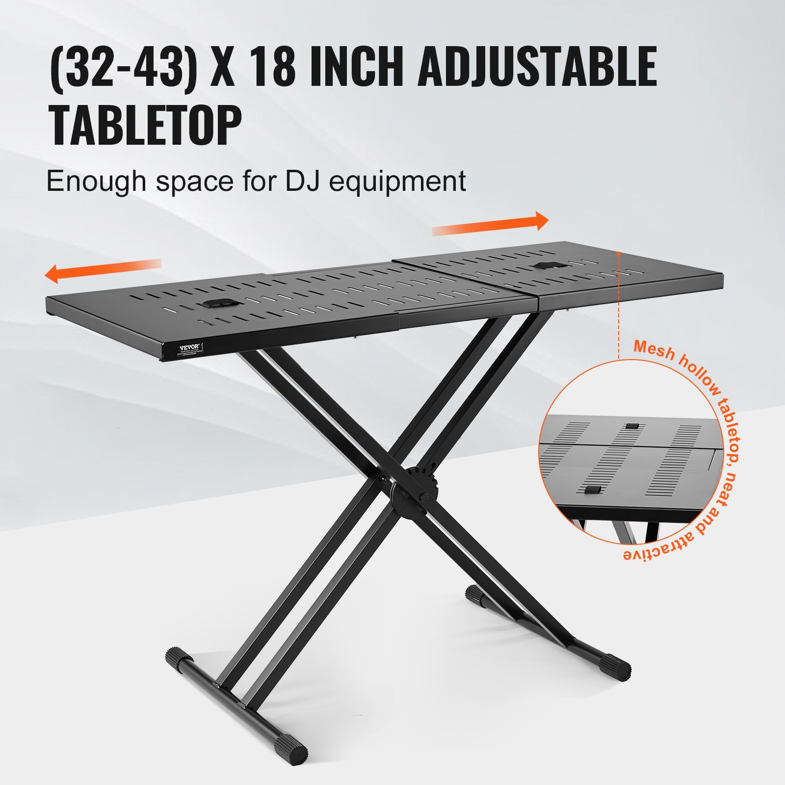 VEVOR DJ-Tischständer, (32"-43") x 18" tragbarer DJ-Laptop- und Controller-Ständer, leichter DJ-Schreibtisch, DJ-Pult, höhenverstellbarer DJ-Ständer, faltbarer Double-X-Keyboardständer und Tischplatte, Audio-Mixer-Ständer