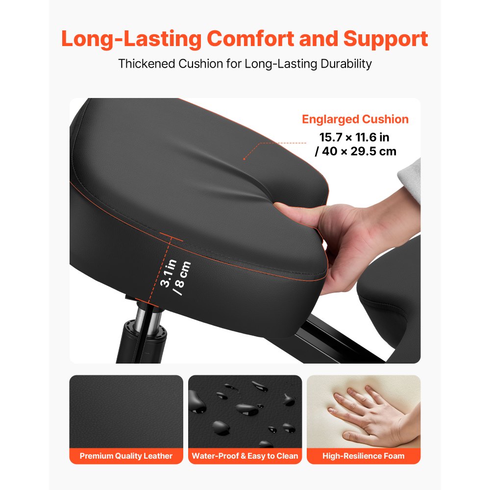 VEVOR Ergonomischer Kniehocker mit Rollen, Mobiler Höhenverstellbarer Kniestuhl in X-Form mit Dicken Schaumstoffpolstern, zur Entlastung von Nacken & Rücken, für Zuhause, Büro & Meditation, Schwarz