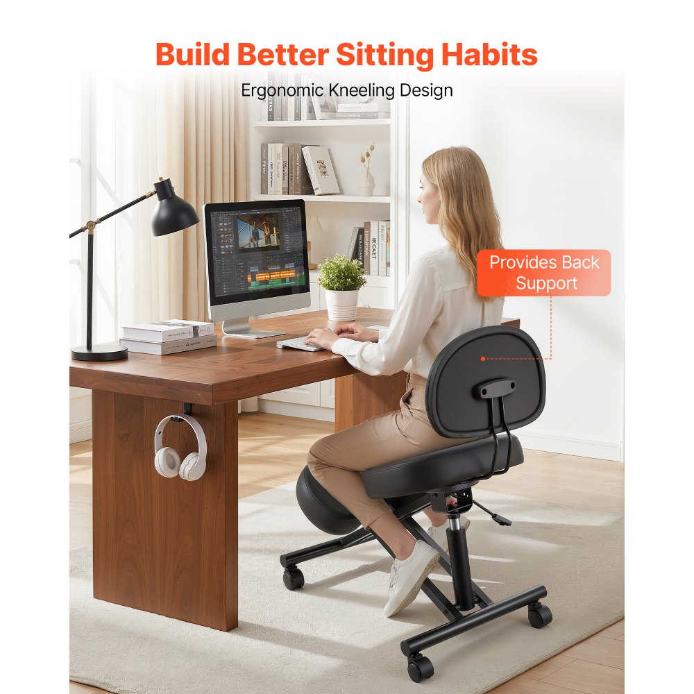 VEVOR Ergonomischer Kniestuhl mit Rollen & Rückenlehne, Höhenverstellbarer Kniehocker in X-Form mit Dicken Schaumstoffpolstern, zur Entlastung von Nacken & Rücken, für Zuhause, Büro & Meditation