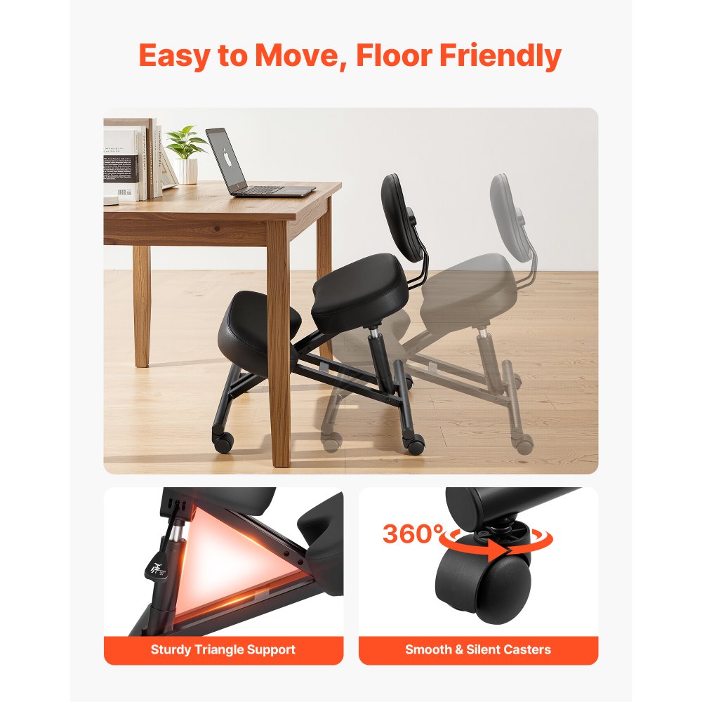 VEVOR Ergonomischer Kniestuhl mit Rollen & Rückenlehne, Höhenverstellbarer Kniehocker in X-Form mit Dicken Schaumstoffpolstern, zur Entlastung von Nacken & Rücken, für Zuhause, Büro & Meditation