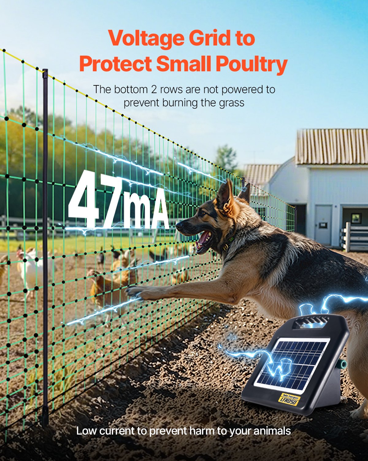 VEVOR Elektrozaunnetz, 1,21 x 30,48 m, PE-Netzzaun-Set mit Pfosten und Doppelspitzen, praktisches tragbares Netz für Hühner, Enten, Gänse, Kaninchen, für den Einsatz in Hinterhöfen, auf Bauernhöfen