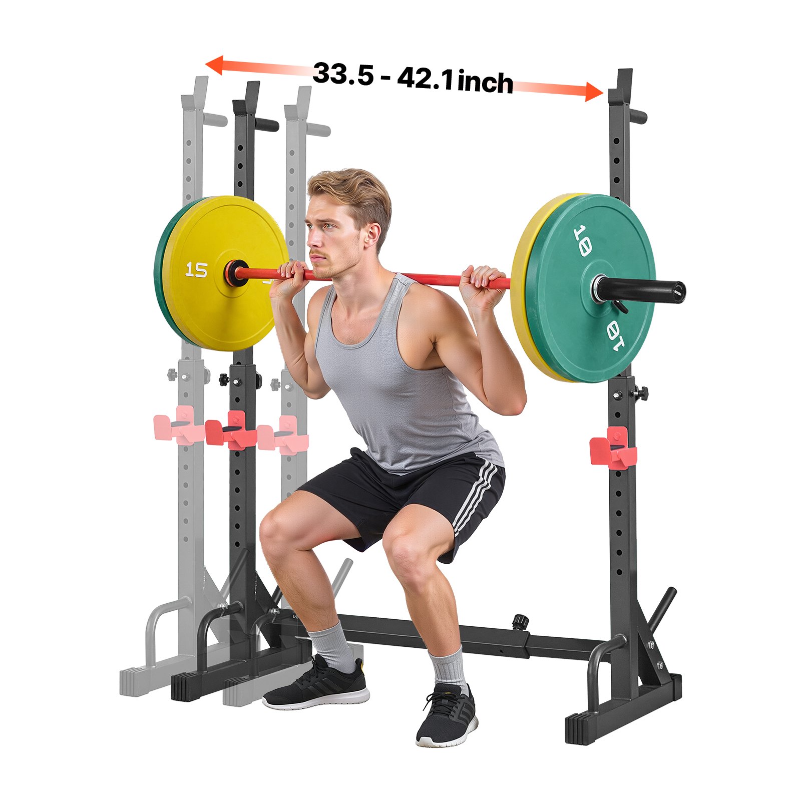 VEVOR Power Cage Squat Rack, Home Gym Power Rack with Adjustable Height & Width, Strength Training Workout Equipment with Barbell Storage Racks & J-Hooks for Bench Press, Squat, Weight Lifting