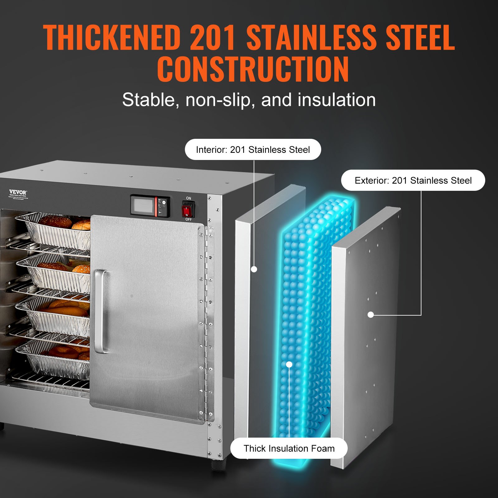 VEVOR Food Warmer, 4-Tier Snack Warmer with Water Tray, 4 Pans, Double Door, and Adjustable Shelves, Stainless Steel Food Warming Cabinet, Ideal for Storing Pizza and Chicken