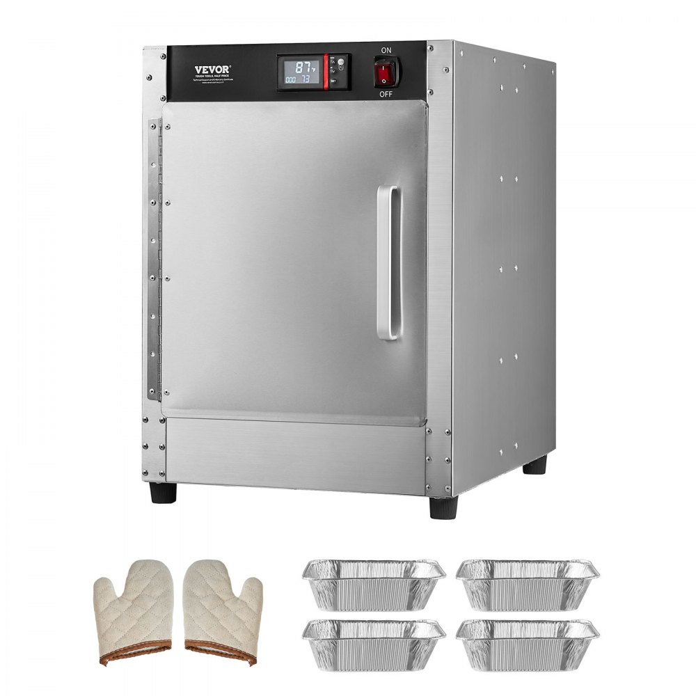VEVOR Hot Box Speisenwärmer 4-stufiger Imbisswärmer mit Wasserschale & 4 Pfannen & Einzeltür & verstellbaren Ablagen, Speisenwärmerschrank aus Edelstahl, ideal zur Aufbewahrung von Pizza Hühnchen