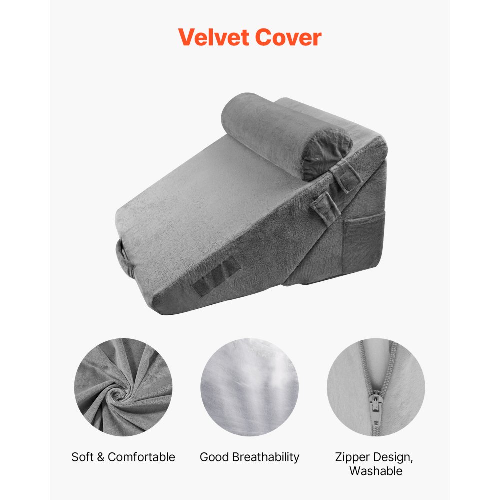 VEVOR Bed Wedge Pillow, 3-Piece Orthopedic Bed Wedge Set, with Cover & Foam Support, Post-Surgery Pillow for Acid Reflux, Back Pain, Snoring Relief & GERD, Dark Grey