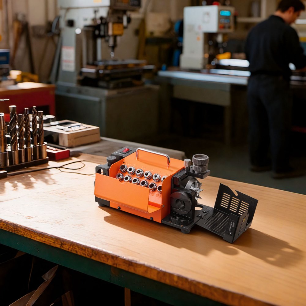 VEVOR Bohrerschleifgerät MR-13A, 3-15 mm, mit 95°-135° einstellbarem Spitzenwinkel, 4600 U/min Hochgeschwindigkeits-Nachschärfmaschine mit 13 Spannzangen & CBN-Schleifscheibe für Werkstätten & Garagen