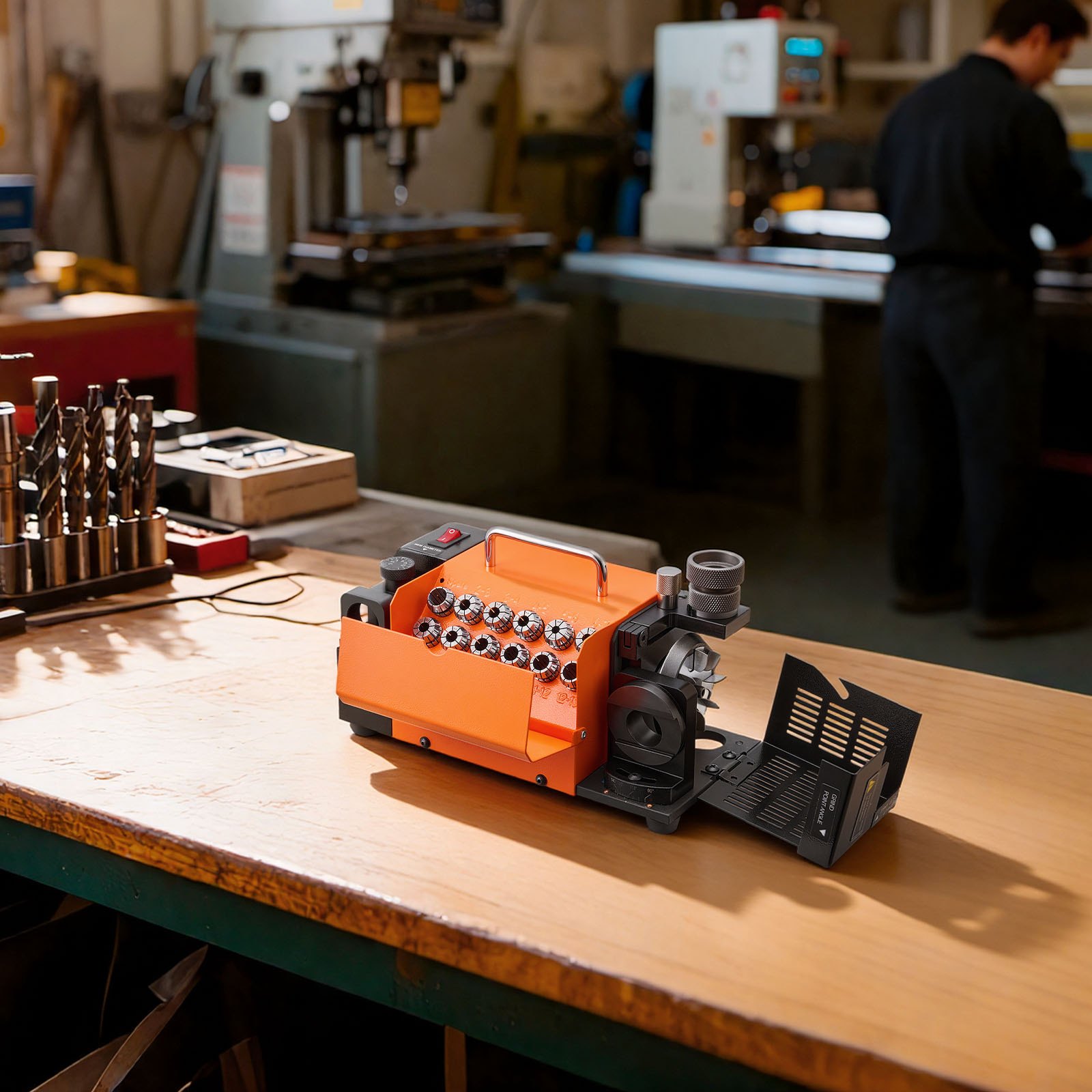 VEVOR Bohrerschleifgerät MR-13A, 3-15 mm, mit 95°-135° einstellbarem Spitzenwinkel, 4600 U/min Hochgeschwindigkeits-Nachschärfmaschine mit 13 Spannzangen & CBN-Schleifscheibe für Werkstätten & Garagen