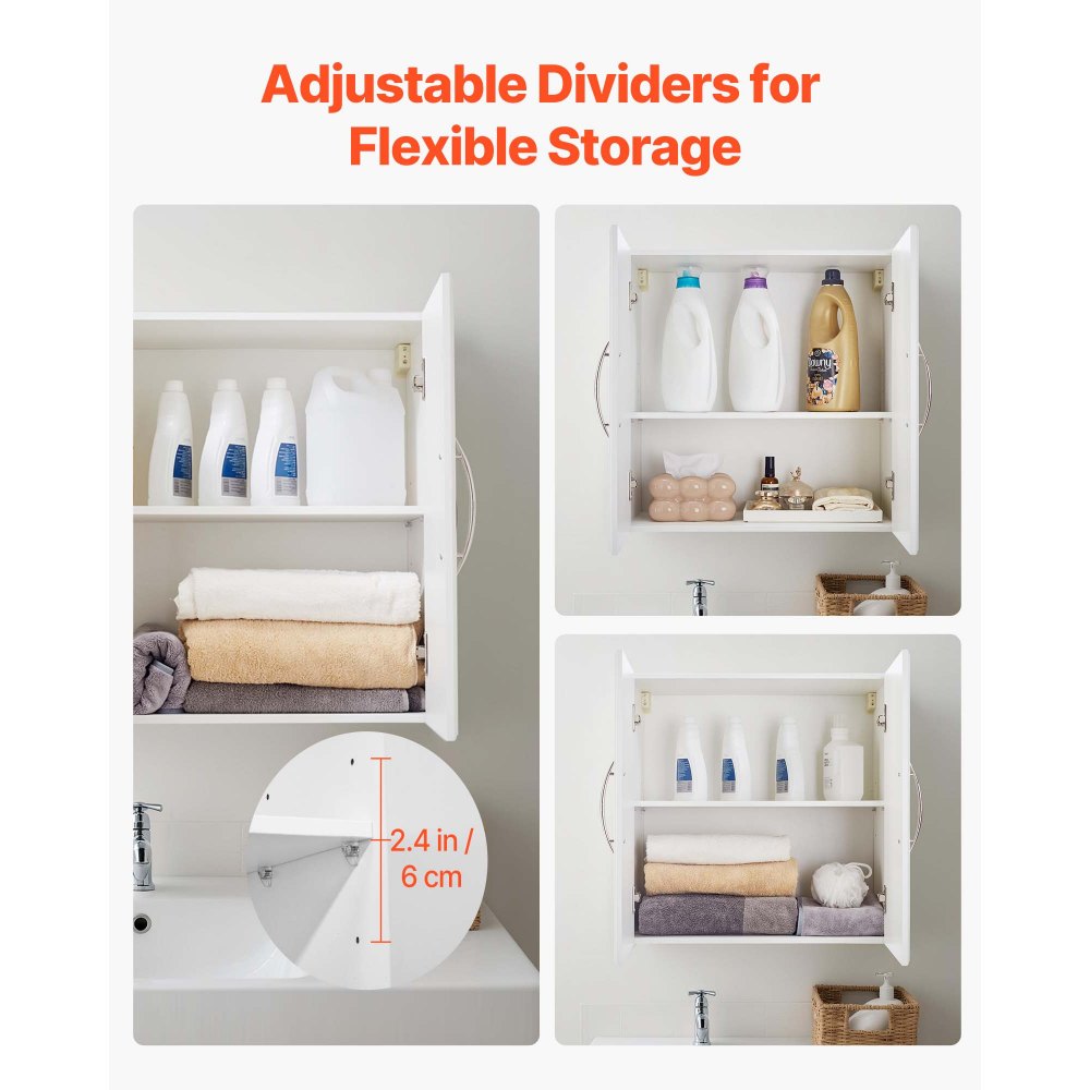 VEVOR Wandschrank für Waschküche, 2-stöckiger Wandhängeschrank mit verstellbarer Ablage, Küchenschrank mit2 Türen, für Küche Bad Wäscherei, 30 x 60 x 60 cm (T x B x H), Oberschrank Weiß