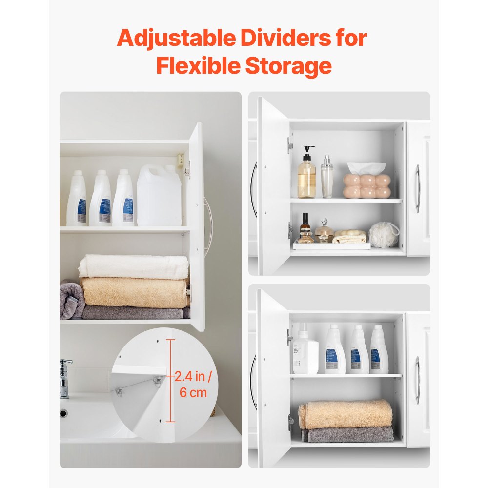 VEVOR Wandschrank für Waschküche, 2-stöckiger Wandhängeschrank mit verstellbarer Ablage, Küchenschrank mit 3 Türen, für Küche Bad Wäscherei, 31,6x137,2x51,6 cm (T x B x H), Oberschrank Weiß