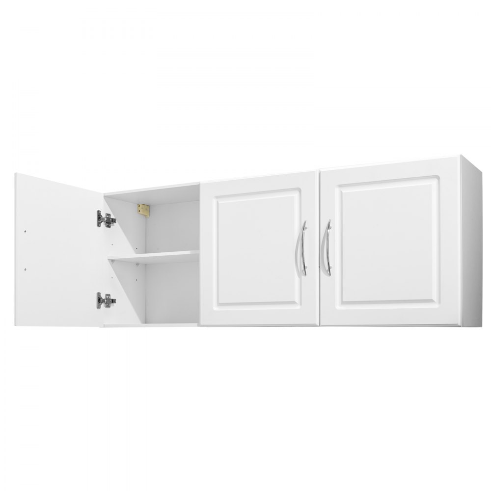 VEVOR Wandschrank für Waschküche, 2-stöckiger Wandhängeschrank mit verstellbarer Ablage, Küchenschrank mit 3 Türen, für Küche Bad Wäscherei, 31,6x137,2x51,6 cm (T x B x H), Oberschrank Weiß