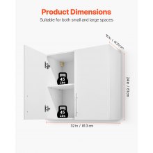 VEVOR Wandschrank für Waschküche Wandschrank, 2-stöckiger Wandhängeschrank (406 x 813 x 610 mm) mit 2 Türen, Schrank-Organizer mit verstellbarem Regal, für Küche Garage Wäscherei Weiß