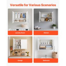 VEVOR Wandschrank für Waschküche Wandschrank, 2-stöckiger Wandhängeschrank (406 x 813 x 610 mm) mit 2 Türen, Schrank-Organizer mit verstellbarem Regal, für Küche Garage Wäscherei Weiß