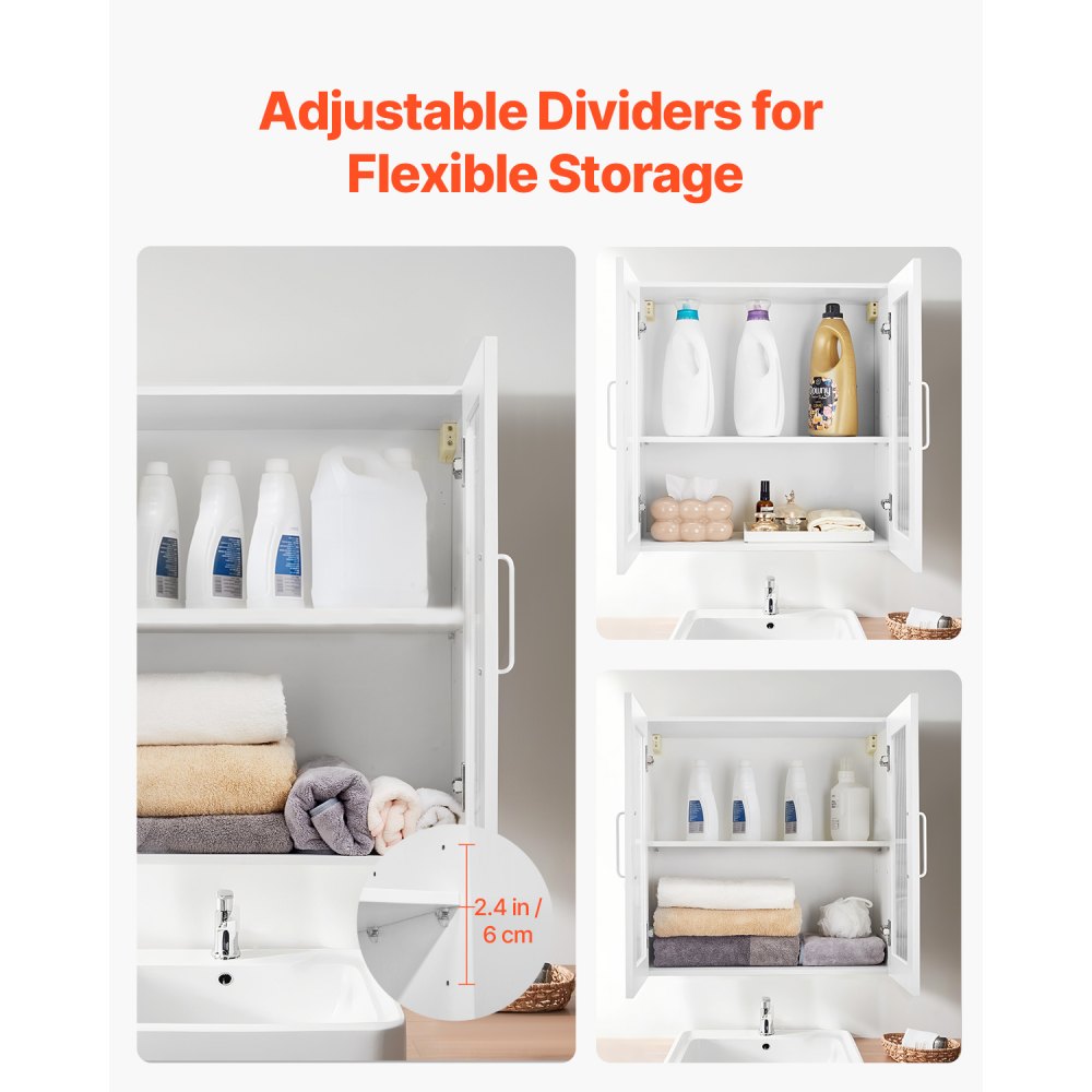 VEVOR Wandschrank für Waschküche Wandschrank, 2-stöckiger Wandhängeschrank (72,6 kg belastbar / 30,5 x 61 x 61 cm Einzelstück) mit 4 Türen, Schrank-Organizer mit verstellbarem Regal, für Küche Garage