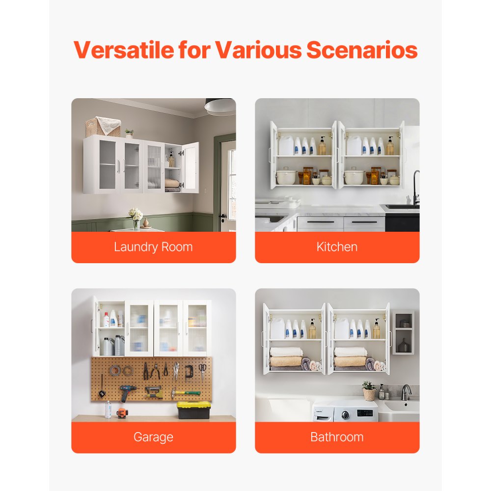 VEVOR Wandschrank für Waschküche Wandschrank, 2-stöckiger Wandhängeschrank (72,6 kg belastbar / 30,5 x 61 x 61 cm Einzelstück) mit 4 Türen, Schrank-Organizer mit verstellbarem Regal, für Küche Garage