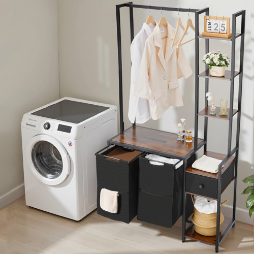 VEVOR Wäschekorb Wäschesortierer mit 2 Fächern (600D Oxfordstoff) & 1 Schublade, Wäschesammler mit Leiterregalen, Wäschetrenner Wäsche-Sortiersystem