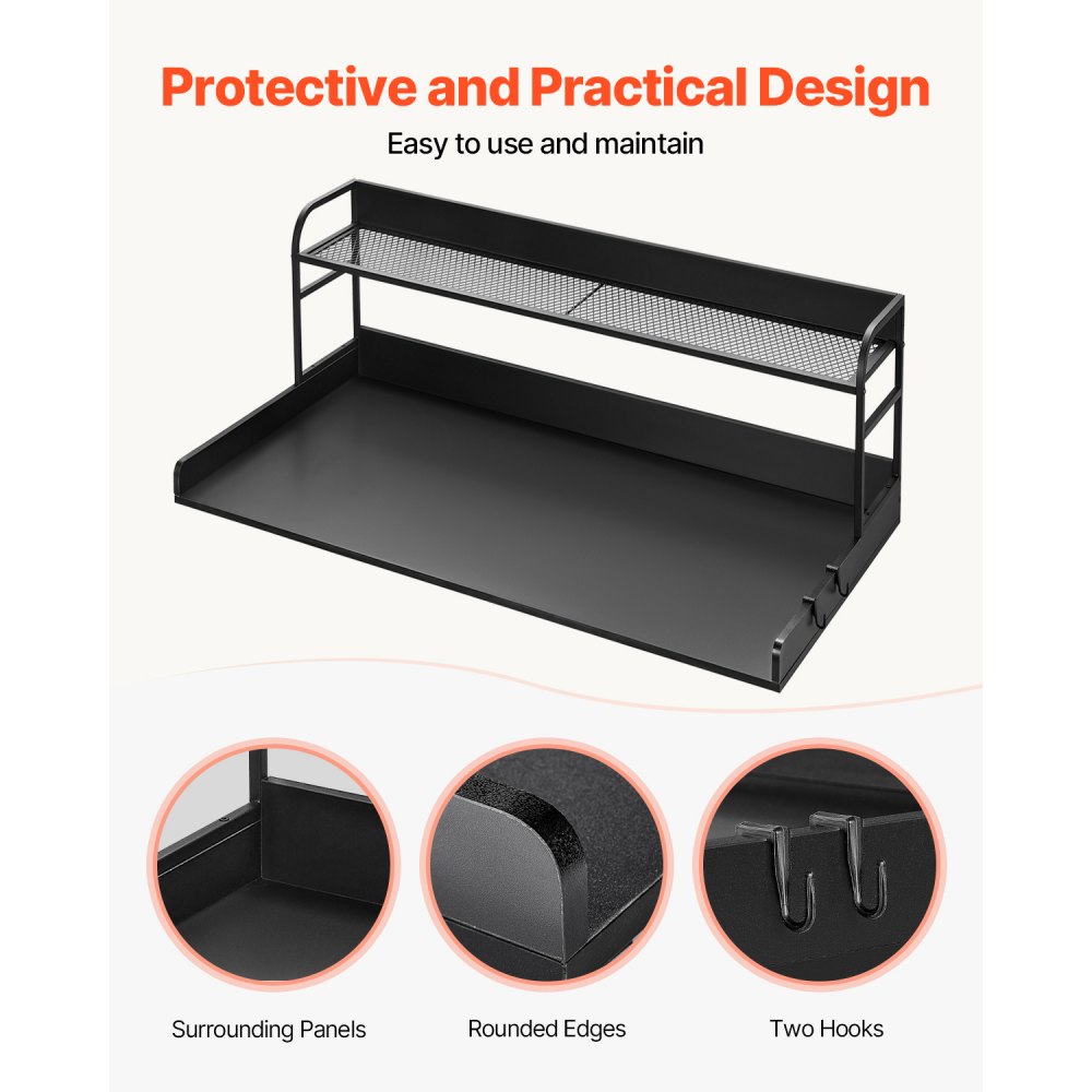 VEVOR worktop for washing machine and dryer with 2-tier shelf (1370 x 700 x 419 mm) Drum shelf with anti-slip pads, water-repellent laundry storage mat, black