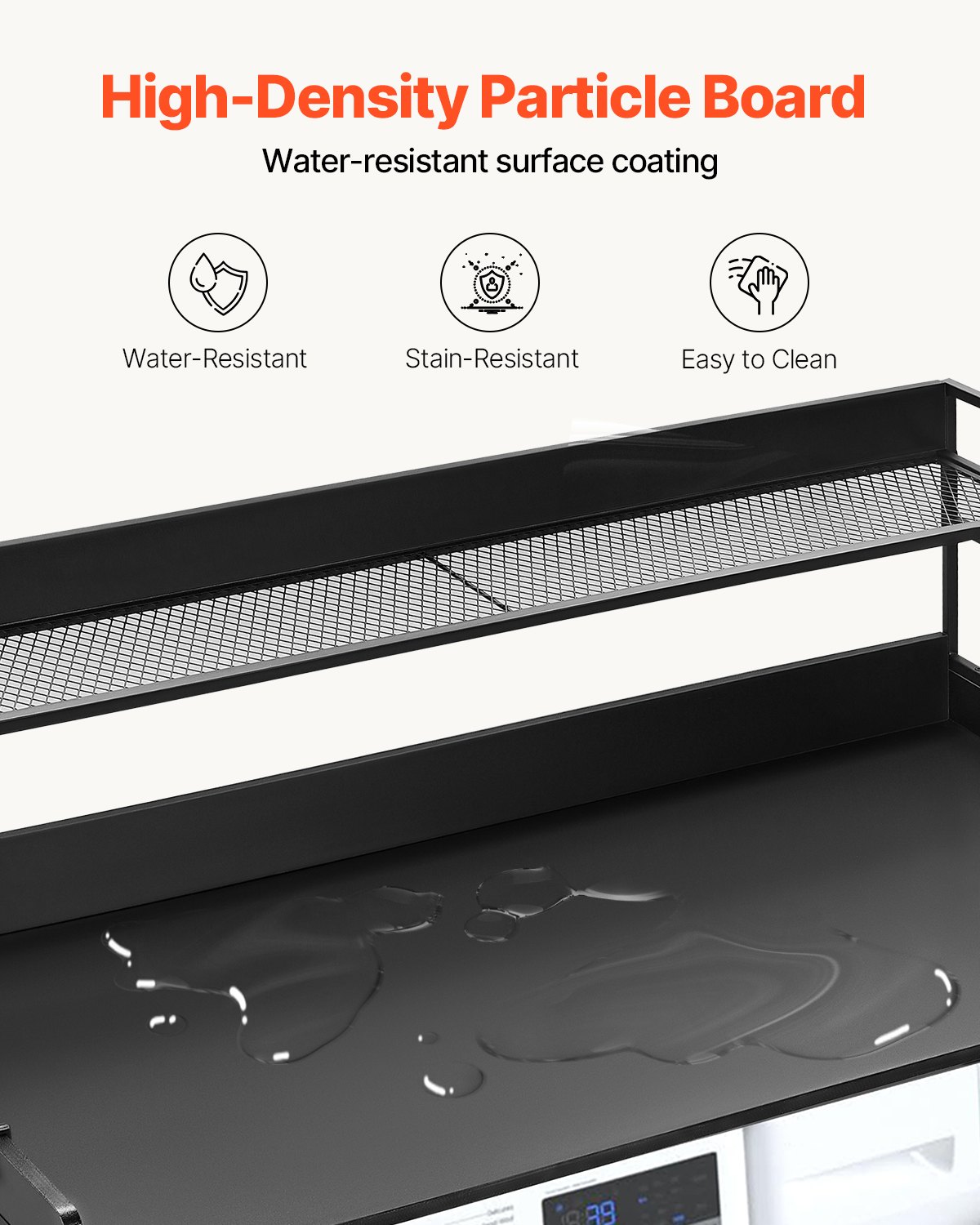 VEVOR Arbeitsplatte für Waschmaschine und Trockner mit 2-stufigem Regal (1370 x 700 x 419 mm) Trommelregal mit Anti-Rutsch-Pads, wasserabweisende Wäscheauflage für Aufbewahrung schwarz