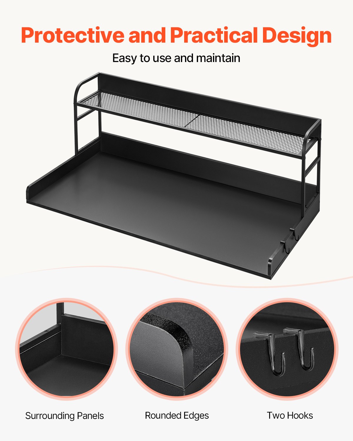 VEVOR Arbeitsplatte für Waschmaschine und Trockner mit 2-stufigem Regal (1370 x 700 x 419 mm) Trommelregal mit Anti-Rutsch-Pads, wasserabweisende Wäscheauflage für Aufbewahrung schwarz