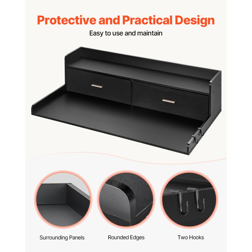 VEVOR worktop for washing machine & dryer with 2 drawers & 2-tier shelf, worktop (1370 x 700 x 305 mm) wood for machine washing and dryer with non-slip pads, water-repellent