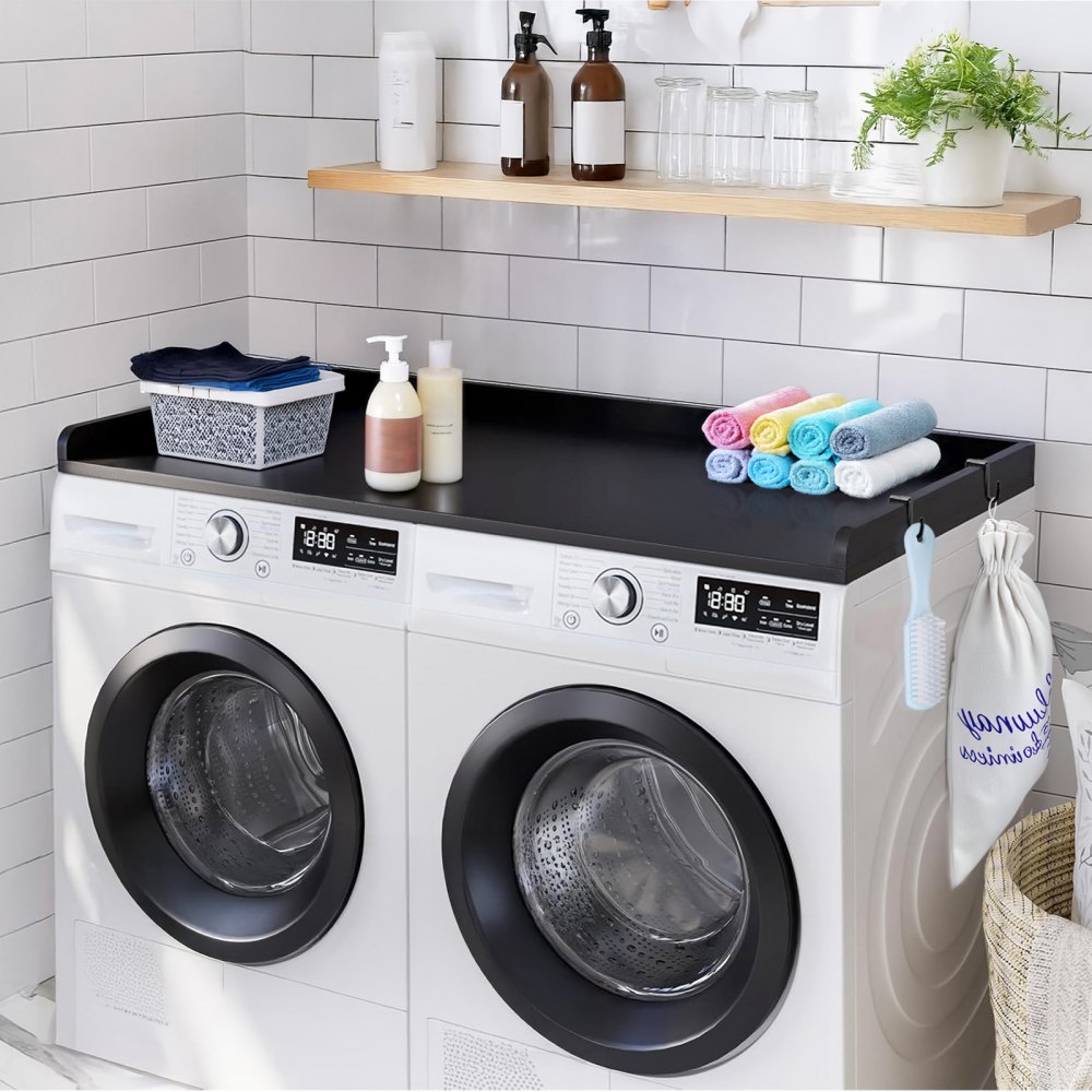 VEVOR Arbeitsplatte für Waschmaschine und Trockner, 1370 x 700 x 69 mm Holzarbeitsplatte wasserabweisende Waschmaschinenabdeckung mit Anti-Rutsch-Pads, für Aufbewahrung in der Waschküche, schwarz
