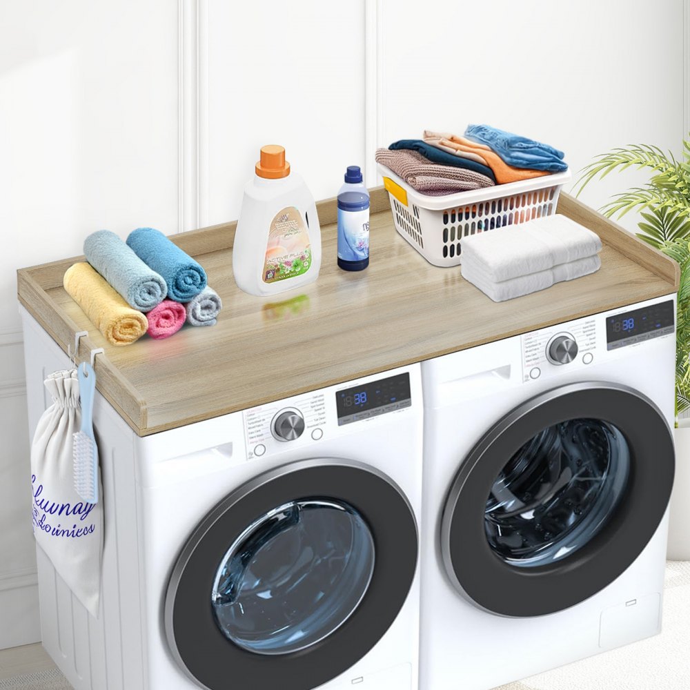 VEVOR Arbeitsplatte für Waschmaschine & Trockner, 1370 x 700 x 69 mm Holzarbeitsplatte wasserabweisende Waschmaschinenabdeckung mit Anti-Rutsch-Pads, für Aufbewahrung, Eichenfarbe