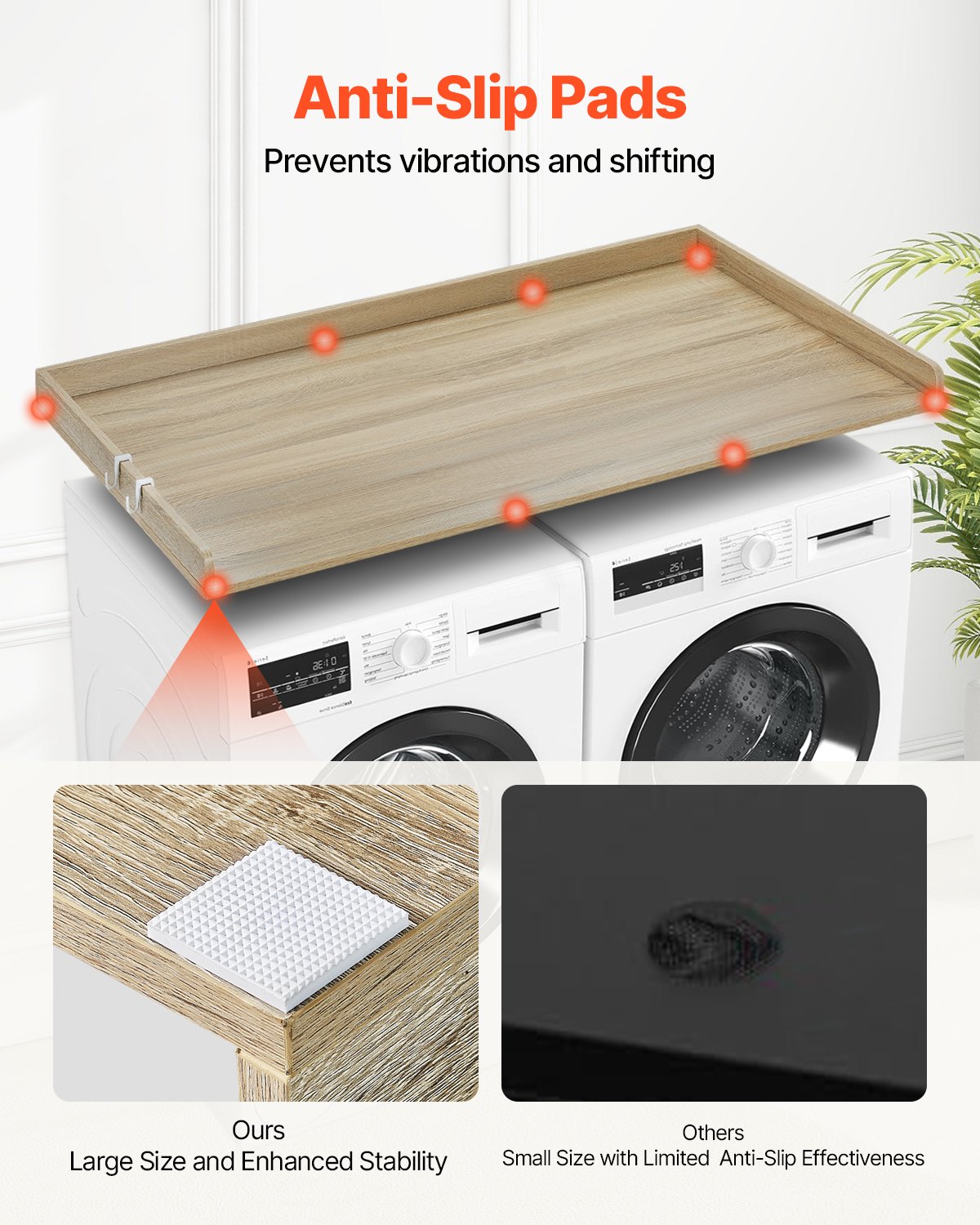 VEVOR Worktop for Washing Machine & Dryer, 1370 x 700 x 69 mm Wooden Worktop, Water-Repellent Washing Machine Cover with Anti-Slip Pads, for Storage, Oak Color
