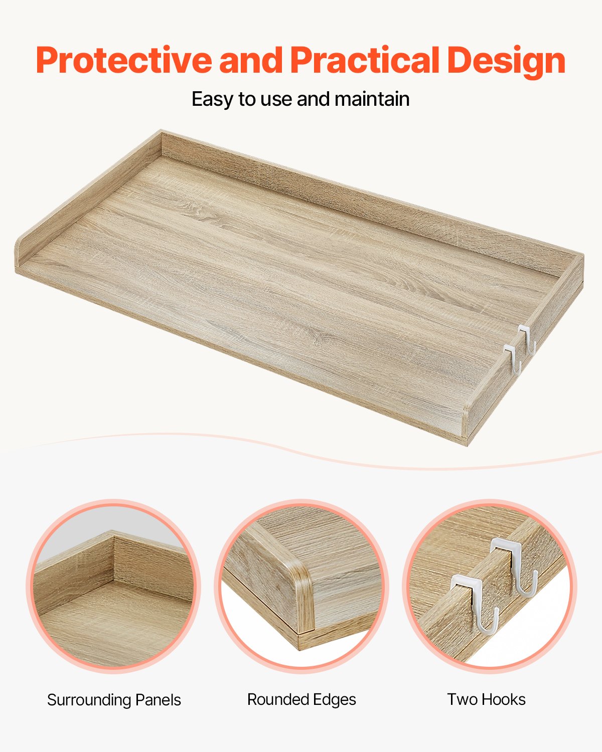 VEVOR Worktop for Washing Machine & Dryer, 1370 x 700 x 69 mm Wooden Worktop, Water-Repellent Washing Machine Cover with Anti-Slip Pads, for Storage, Oak Color