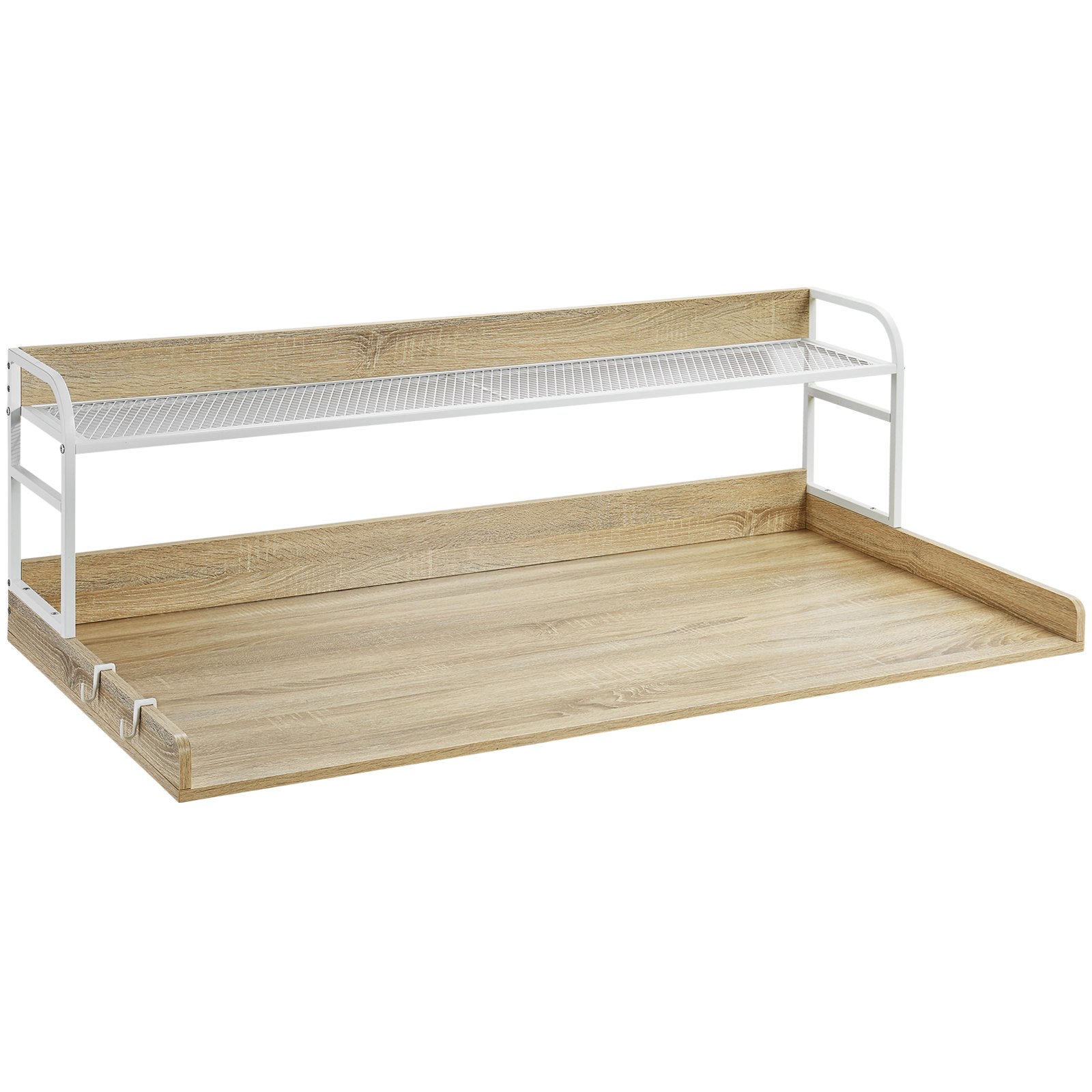 VEVOR Arbeitsplatte für Waschmaschine und Trockner mit 2-stufigem Regal (1370 x 700 x 419 mm) Trommelregal mit Anti-Rutsch-Pads, wasserabweisende Wäscheauflage für Aufbewahrung Eichenfarbe