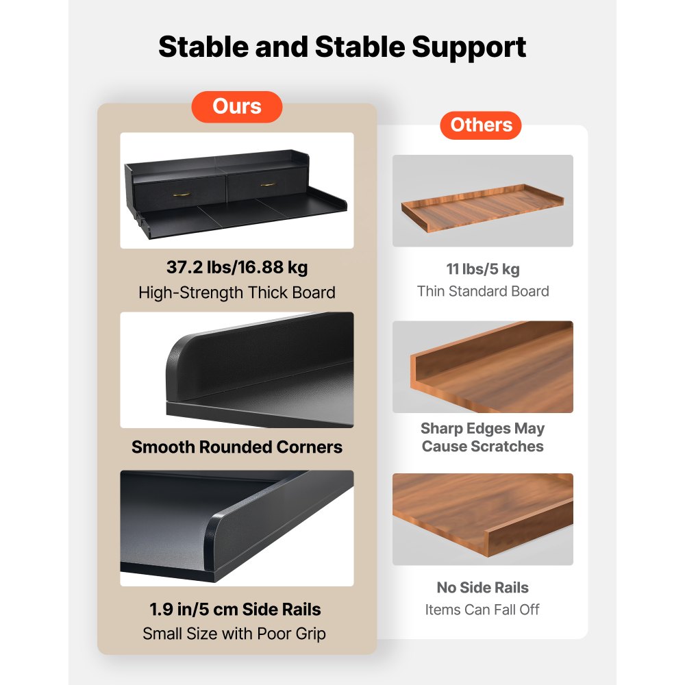 VEVOR Arbeitsplatte für Waschmaschine & Trockner (137 x 69,9 cm) mit Ablage & 2 Schubladen & Haken, für Wäscheschrank Speisekammer Küchentheke, 113 kg Belastbar, Schwarz, Ablagefläche für Waschmittel